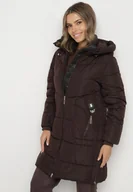Kurtki damskie - Brązowa Kurtka Pikowana z Kapturem i Suwakami po Bokach Lindrie - miniaturka - grafika 1