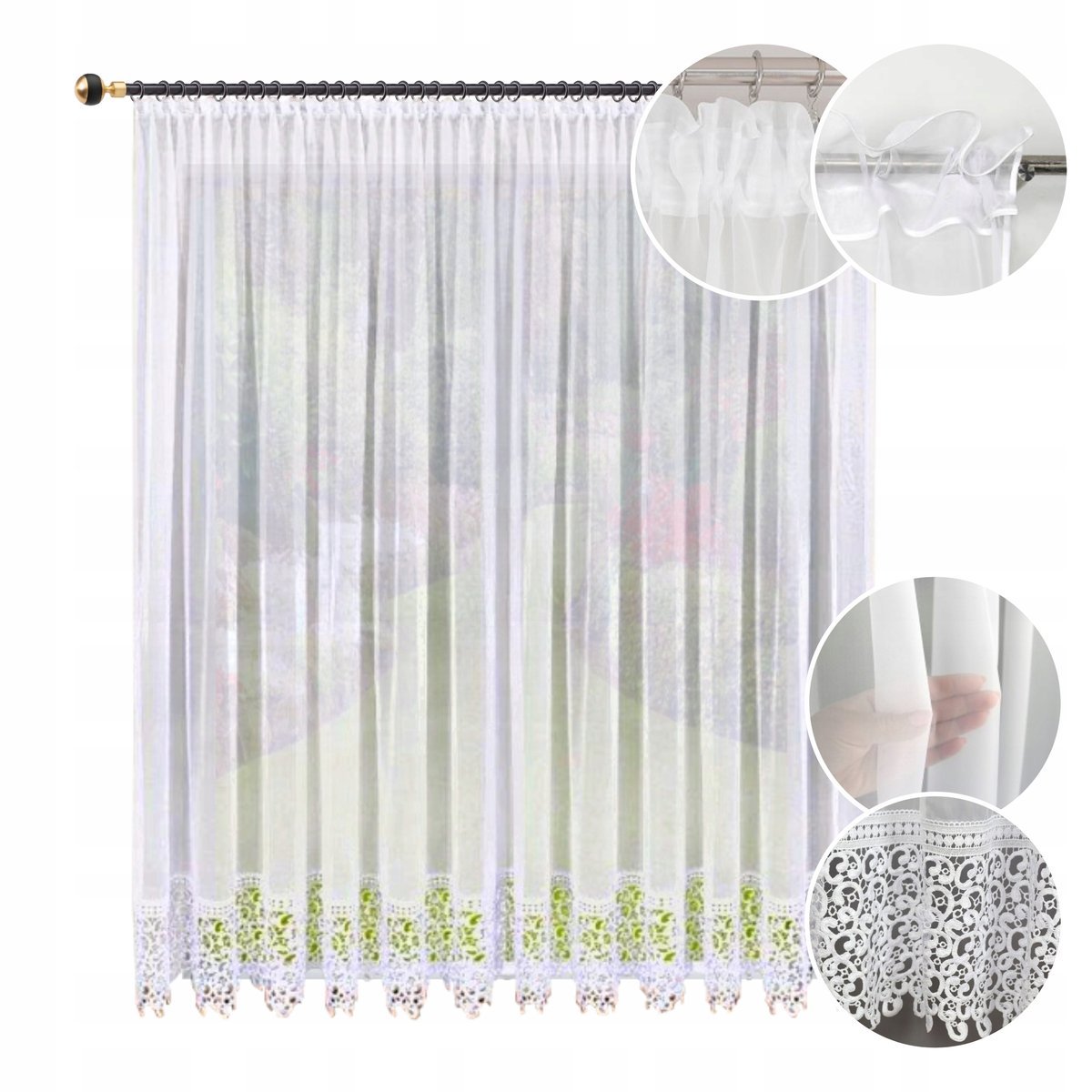 FIRANA GOTOWA 220x300 Z GIPIURĄ 20CM DEKORACYJNA KORONKA BIAŁA SALON POKÓJ