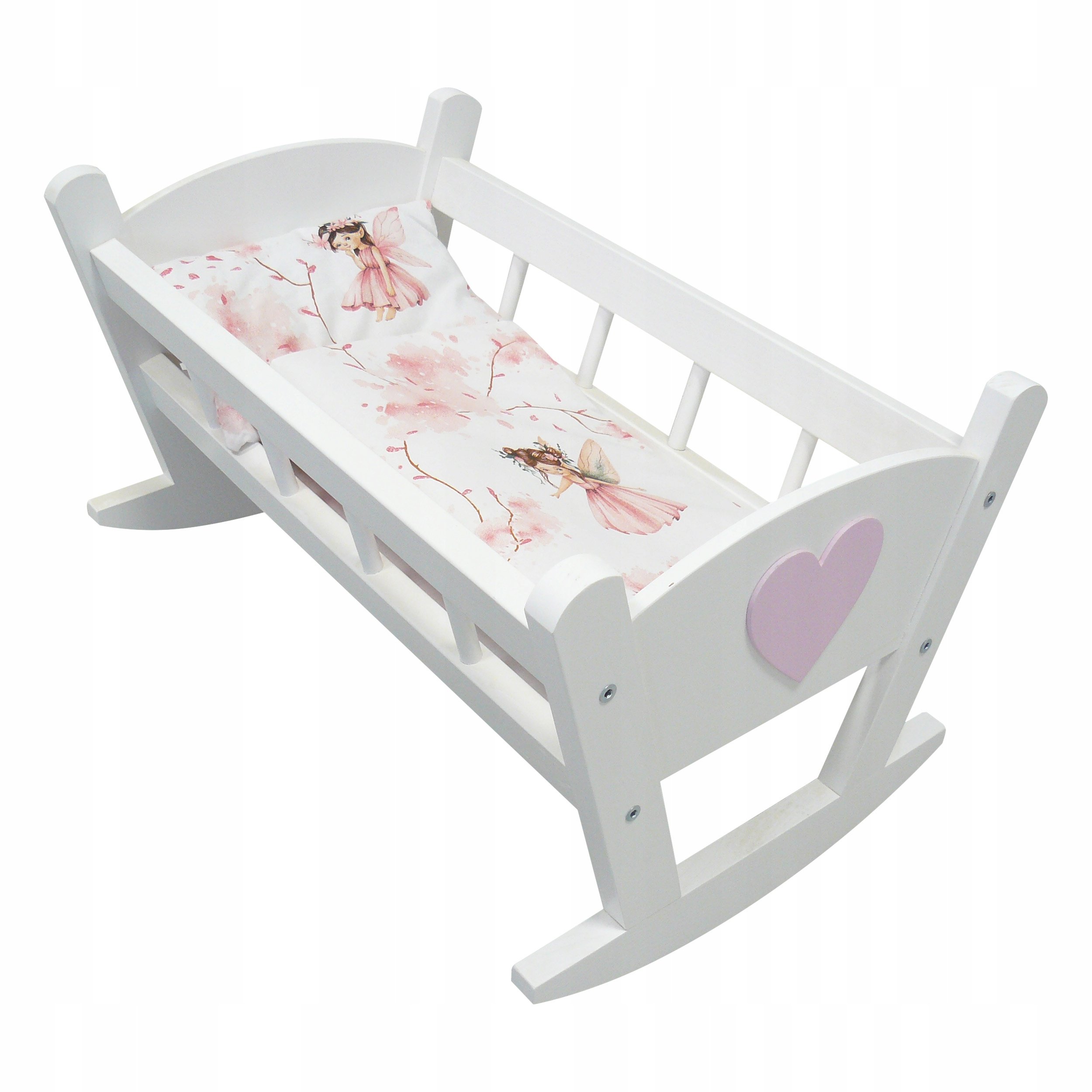 Drewniana Kołyska Dla Lalek Biała Pościel Elfiki Pokój Dziecięcy