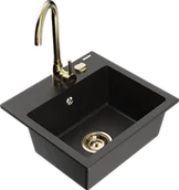 Zlewozmywaki z baterią - Mexen Milo zlewozmywak granitowy 1-komorowy z baterią kuchenną Telma, czarny/złoty - 6505-75-670200-50 - miniaturka - grafika 1
