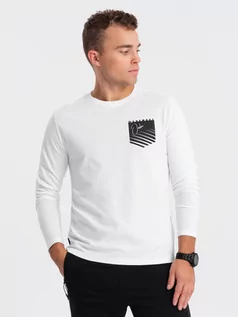 Koszule męskie - Longsleeve męski z printem w kształcie kieszonki - biały V1 OM-LSPT-0118 - grafika 1