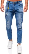 Spodnie męskie - Granatowe spodnie jeansowe męskie slim fit Denley TF251 - miniaturka - grafika 1