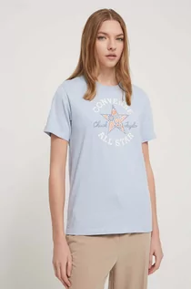 Koszulki sportowe damskie - Converse t-shirt bawełniany damski kolor niebieski - grafika 1