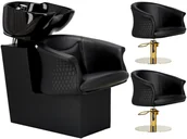 Meble fryzjerskie - Rimini Zestaw myjnia fryzjerska i 2x fotel fryzjerski hydrauliczny obrotowy do salonu fryzjerskiego myjka ruchoma misa ceramiczna armatura bateria słuchawka - miniaturka - grafika 1