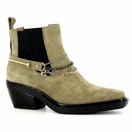 Botki damskie - Oliwkowe sztyblety zamszowe na niskim obcasie CARINII - Carinii - miniaturka - grafika 1
