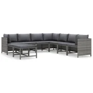 Meble ogrodowe - vidaXL 9-cz. zestaw wypoczynkowy do ogrodu, poduszki, szary rattan PE 3059773 - miniaturka - grafika 1