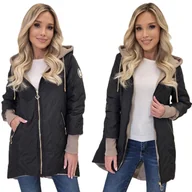 Kurtki damskie - MODNA ASYMETRYCZNA KURTKA DAMSKA WIOSENNA PRZEJŚCIOWA Z KAPTUREM PARKA r.S CZARNY - miniaturka - grafika 1