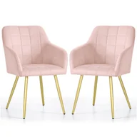 Krzesła - 2x Krzesło tapicerowane z przeszyciami kwadratowymi Pudrowy Róż LUXANO Złote nogi - miniaturka - grafika 1