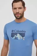 Koszulki męskie - Columbia t-shirt sportowy zero rules kolor niebieski z nadrukiem - miniaturka - grafika 1