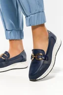 Mokasyny damskie - Granatowe mokasyny damskie ażurowe na platformie z ozdobą Casu M24X3-N-NO - miniaturka - grafika 1