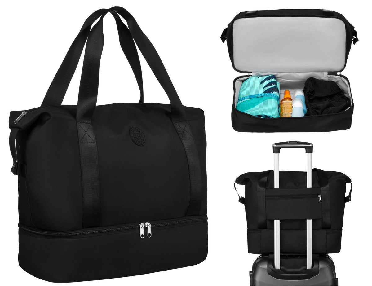 Torba podróżna Peterson pojemna do samolotu elastyczna z paskiem na ramię, czarny