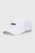 Czapki męskie - BOSS czapka z daszkiem bawełniana kolor biały z aplikacją - Boss - miniaturka - grafika 1