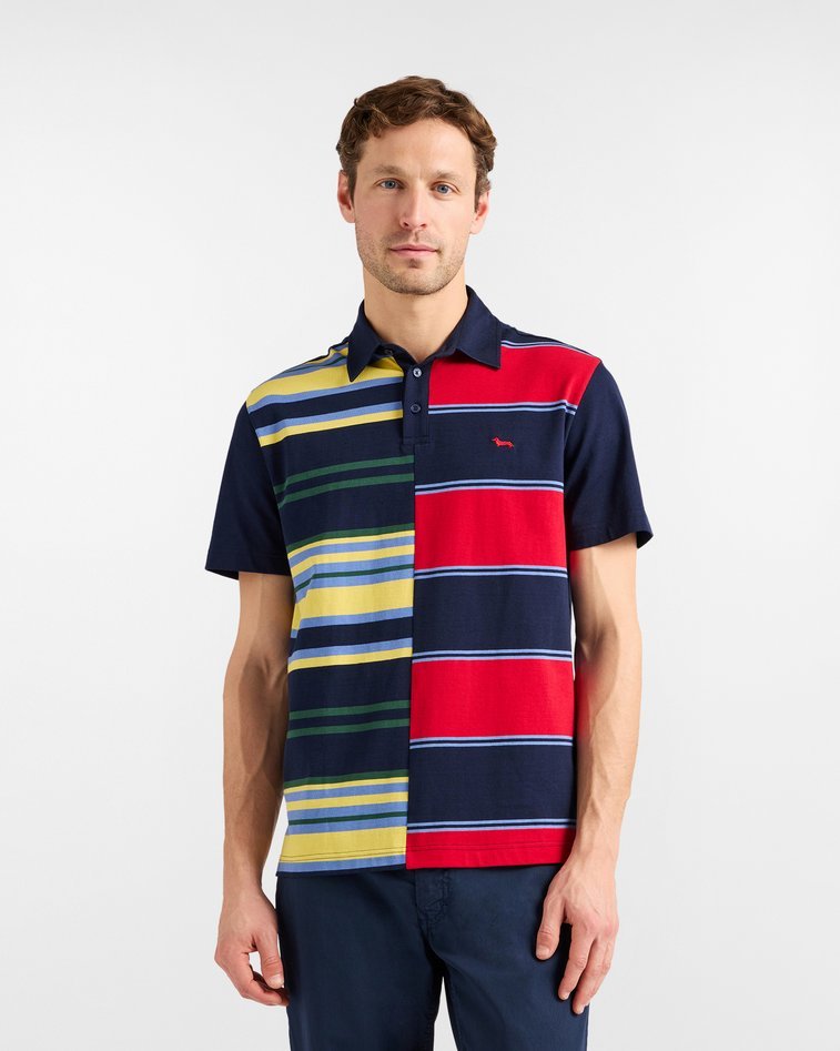 polo patchwork righe męskie niebieski
