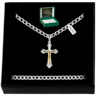 Biżuteria dla dzieci - ŁAŃCUSZEK SREBRNY PANCERKA+KRZYŻYK PR. 925 PREZENT - miniaturka - grafika 1