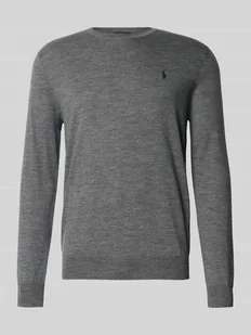 Sweter z dzianiny z wyhaftowanym logo - Swetry męskie - miniaturka - grafika 1