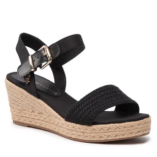 Espadryle Tommy Hilfiger Th Textured Low Wedge Sandal FW0FW06555 Czarny - Espadryle damskie - miniaturka - grafika 1