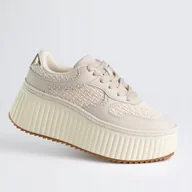 Półbuty damskie - Sneakersy damskie na platformie GOODIN GD-HY10 skóra ryflowanie beż 38 - miniaturka - grafika 1