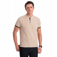 Koszulki męskie - Koszulka męska polo bez kołnierzyka beżowa V5 OM-TSCT-0156 S - miniaturka - grafika 1
