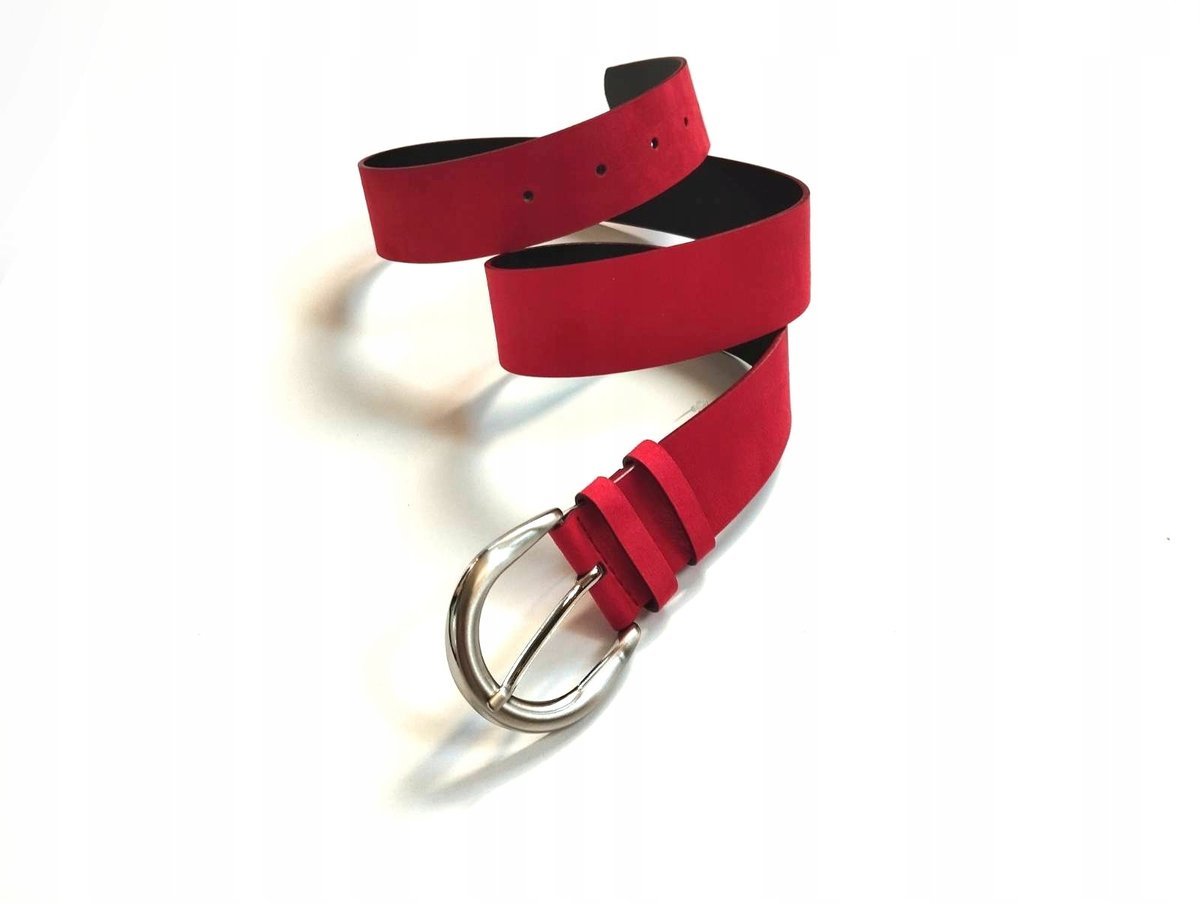 Skórzany Zamszowy Pasek Damski Szeroki Czerwony 100Cm Pasek Zamsz Red