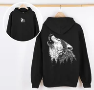 Bluzy dla dziewczynek - CZARNA Bluza z kapturem dla dziewczynki z wilkiem - miniaturka - grafika 1