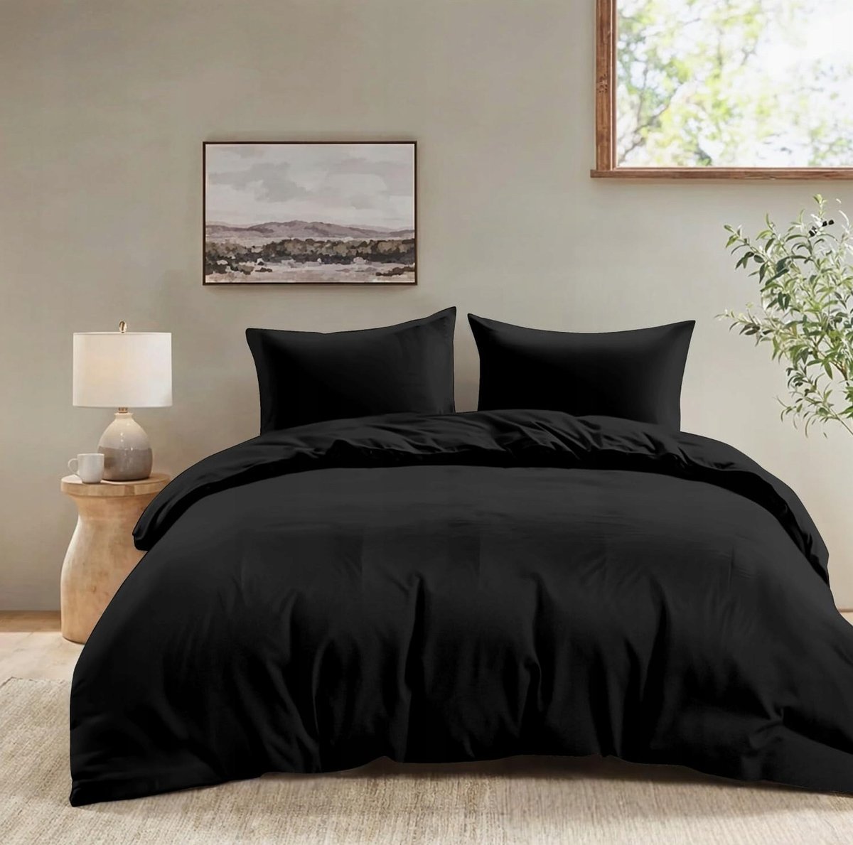 POSZWA KOŁDRA 155X220CM CZARNA MIKROFIBRA ZESTAW POŚCIELI KOMPLET POSZEWKI