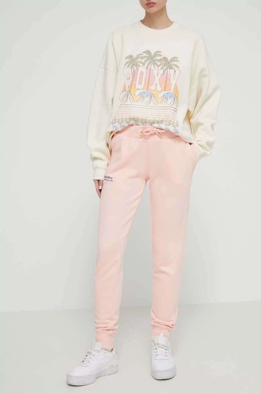 Superdry spodnie dresowe bawełniane kolor różowy z aplikacją
