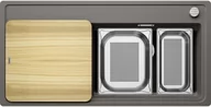 Zlewozmywaki - Zlewozmywak granitowy BLANCO Zenar XL 6 S-F SteamerPlus Silgranit Wulkaniczny szary + deska jesionowa + 2 pojemniki GN 527376 - miniaturka - grafika 1
