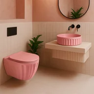 Miski WC - Rea Zestaw Misa WC podwieszana + Umywalka nablatowa Rea Light Pink Matt - miniaturka - grafika 1