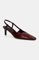 Czółenka - Calvin Klein szpilki skórzane HEEL SLINGBACK PUMP 50 LTH kolor bordowy HW0HW02152 - miniaturka - grafika 1