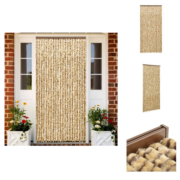 vidaXL Zasłona przeciw owadom beżowo-brązowa 90x220 cm szenilowa - moskitiera