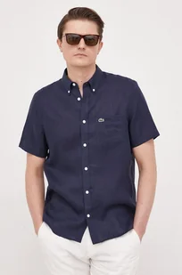 Lacoste koszula lniana kolor granatowy regular z kołnierzykiem button-down - Koszule męskie - miniaturka - grafika 1