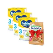 Mleko modyfikowane - Bebiko Junior 3 Odżywcza formuła na bazie mleka dla dzieci powyżej 1. roku o smaku waniliowym + BoboVita Porcja Zbóż Kaszka mleczna 7 zbóż zbożowo-owsiana truskawka-banan po 8. miesiącu GRATIS Zestaw 3 x 600 g + 210 g - miniaturka - grafika 1