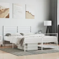 Łóżka - Metalowa rama łóżka z wezgłowiem i zanóżkiem, biała, 160x200 cm Lumarko! - miniaturka - grafika 1