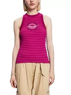 Koszulki i topy damskie - edc by Esprit Prążkowany tank top z haftem i nadrukiem, ciemnoróżowy, XS - miniaturka - grafika 1