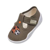 Kapcie damskie - Chłopięce kapcie oliwkowe z nadrukiem piłek - miniaturka - grafika 1