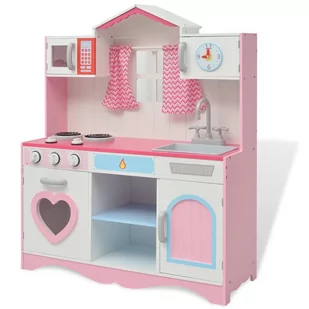 vidaXL Kuchnia zabawkowa 82x30x100 cm, drewno, różowa i biała - Zabawki AGD - miniaturka - grafika 1