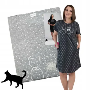 KOSZULA NOCNA VIENETTA 48 50 4XL podomka groszki piżama bawełna kot szara 2 - Bielizna nocna KOSZULA NOCNA VIENETTA 48 50 4XL podomka groszki piżama bawełna kot szara 2 - Bielizna nocna - miniaturka - grafika 1