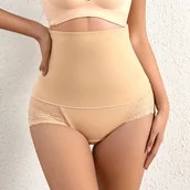Majtki damskie - Majtki modelujące brzuch z koronką - Beżowy M - miniaturka - grafika 1