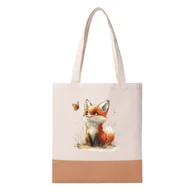 Torby i wózki na zakupy - Haft krzyżykowy - Ekologiczna torba z lnu i korka z nadrukiem haftu - Lisek z motylkiem Coricamo - miniaturka - grafika 1