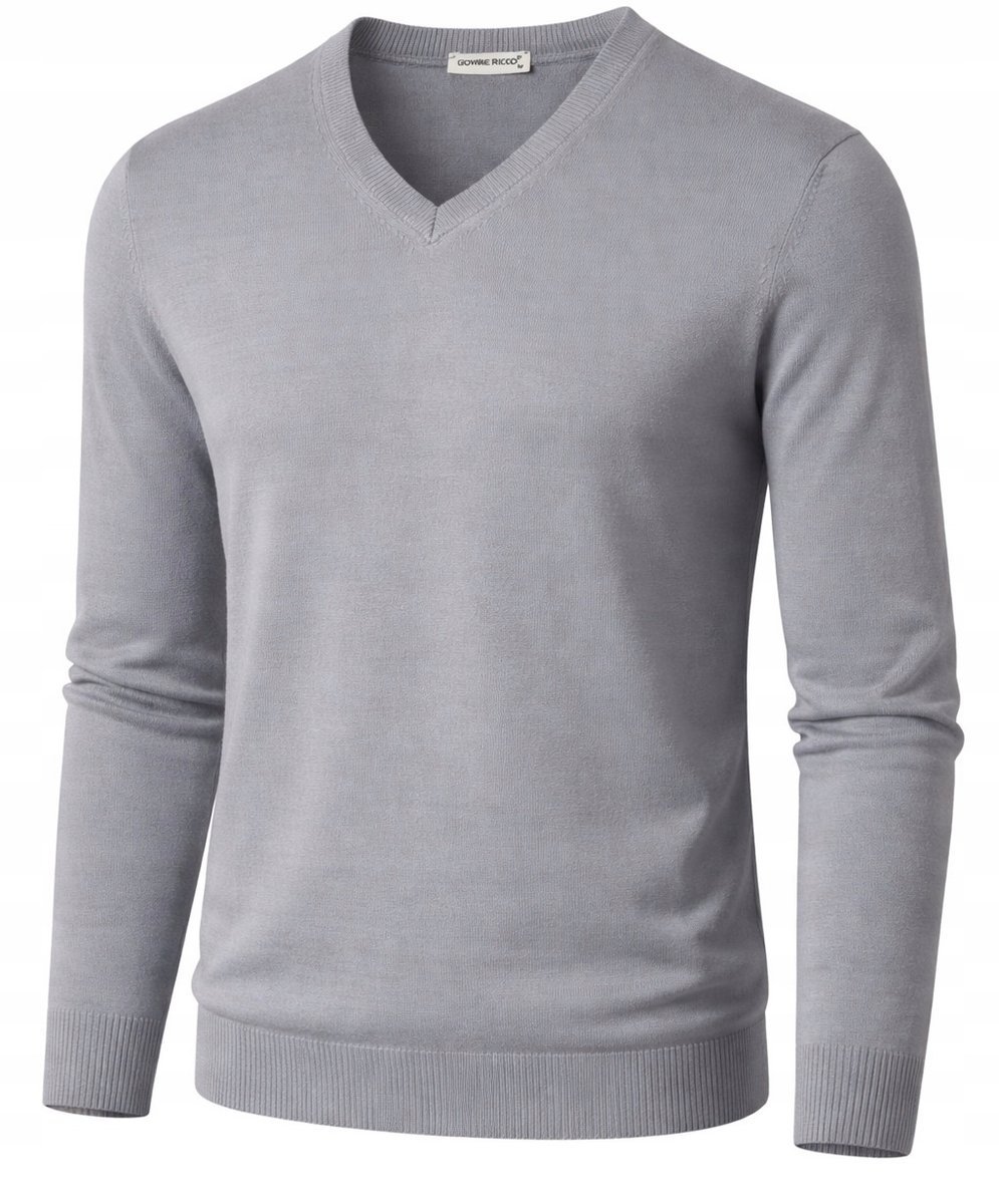 Sweter męski w serek szpic z kaszmiru i wełny merynosów XL kaszmirowy 217