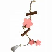 Dekoracje domu - Ozdobna Zawieszka Różowe Kwiaty Piórko Sznurek Drewno Wiosenna Dekoracja - miniaturka - grafika 1