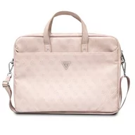 Torby na laptopy - Torba na laptopa GUESS Saffiano 4G Triangle Logo 15 - 16 cali Różowy - miniaturka - grafika 1