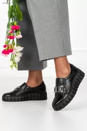 Półbuty damskie - Czarne półbuty skórzane damskie sneakersy na platformie z łańcuchem PRODUKT POLSKI Casu 487-40 - miniaturka - grafika 1
