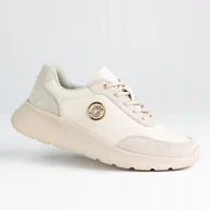 Półbuty damskie - Skórzane półbuty damskie GOODIN GD-XF-191 zamsz logo lekkie klasyk beż 37 - miniaturka - grafika 1