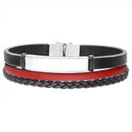 Bransolety męskie - Czarno czerwona bransoletka męska ze skóry pod grawer. - miniaturka - grafika 1