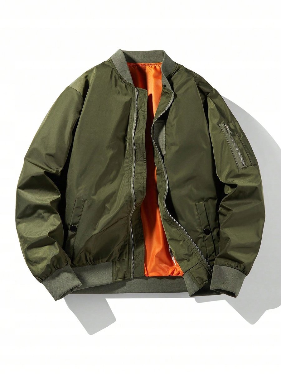 KURTKA MĘSKA BOMBER KHAKI Z POMARAŃCZOWĄ PODSZEWKĄ XS 1LA* XS 11LA