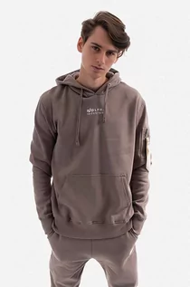 Bluzy męskie - Alpha Industries bluza bawełniana Organics EMB Hoody męska kolor beżowy z kapturem z aplikacją 118350.628-KREMOWY - grafika 1