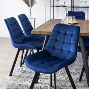 Zestaw 4x Krzesło Tapicerowane do Salonu RICK Granatowe Welurowe Nowoczesne Loft - Krzesła - miniaturka - grafika 1
