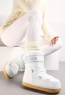 Śniegowce damskie - Białe Ocieplone Śniegowce Wsuwane z Ozdobnym Napisem i Sznurowaniem Nalissa - miniaturka - grafika 1