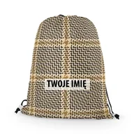 Plecaki worki - WORKO-PLECAK z Twoim imieniem Brązowa krata VI 032 - miniaturka - grafika 1